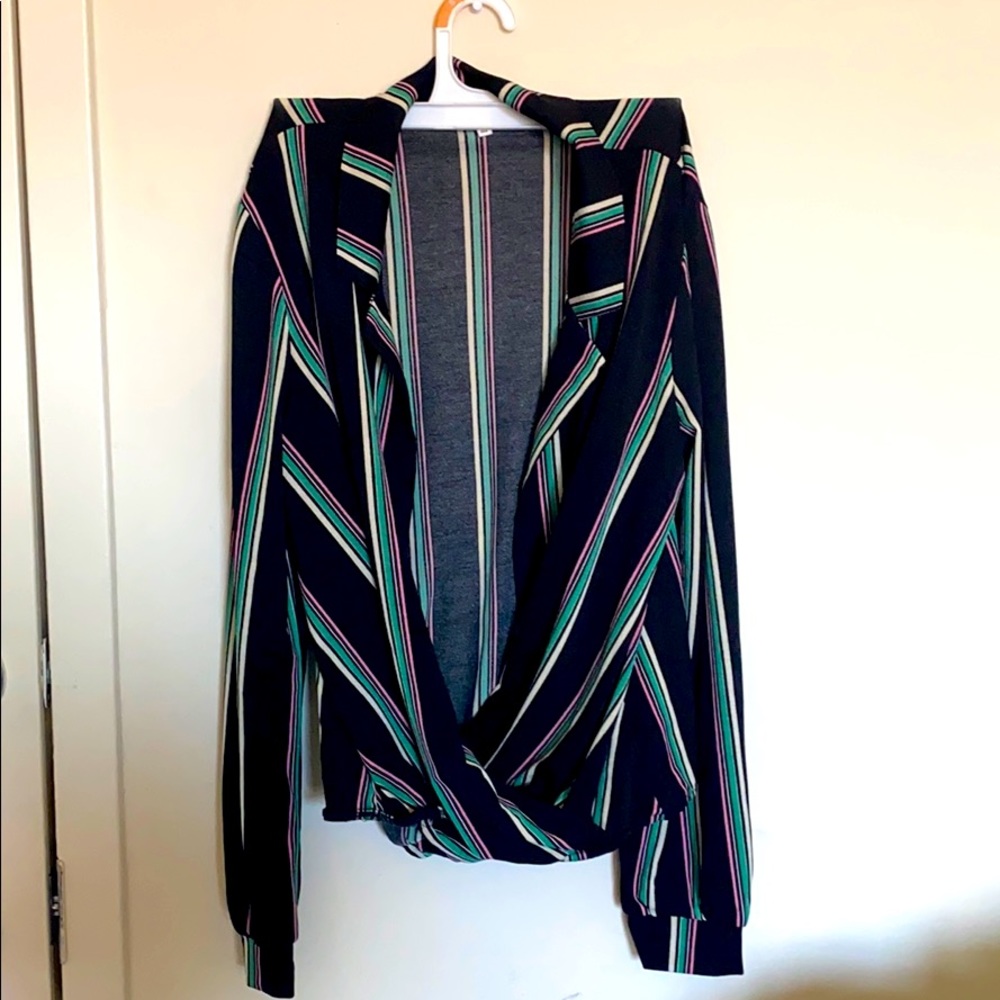 Long sleeve retro open front striped shirt